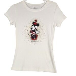 Walt Disney‎ World Minnie Mouse T-Shirt White Sparkle Graphic Tee